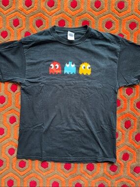 MAKE OFFER! Vintage Pac-Man Ghosts Arcade Game Black Tee T-Shirt Men's Large